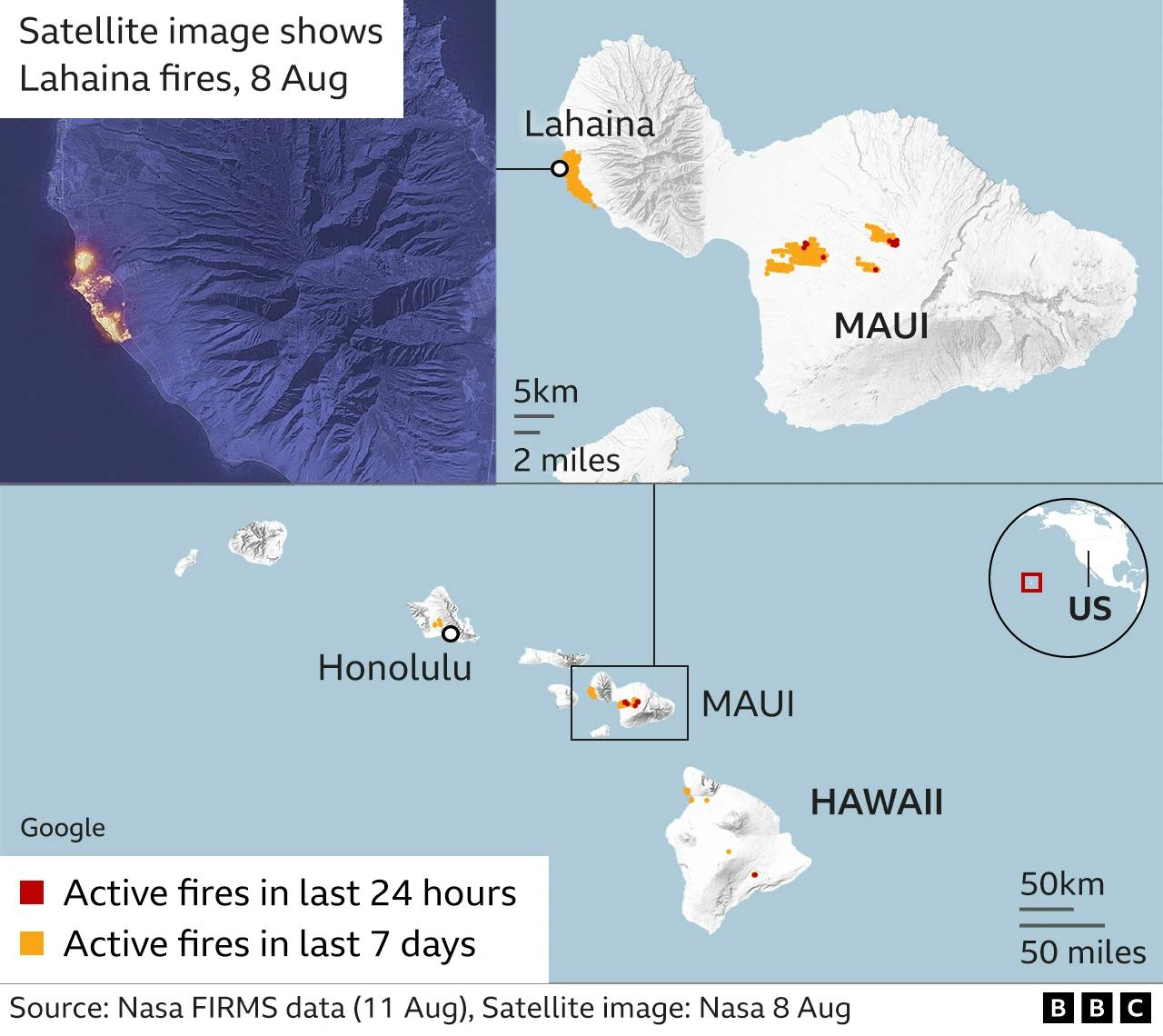 Maui tüzek térkép elhelyezkedés és kiterjedés 2023 augusztus